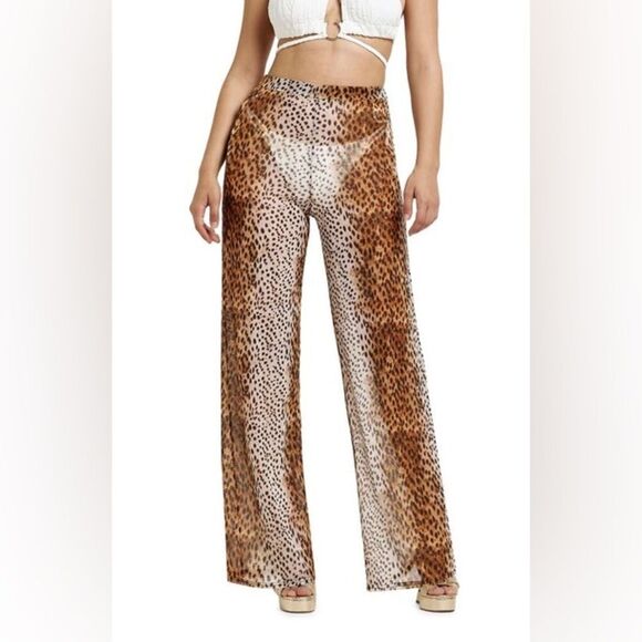 River Island LEOPARD PRINT MESH COVER-UP PANTS IN BROWN Size 6 - Picture 1 of 9
